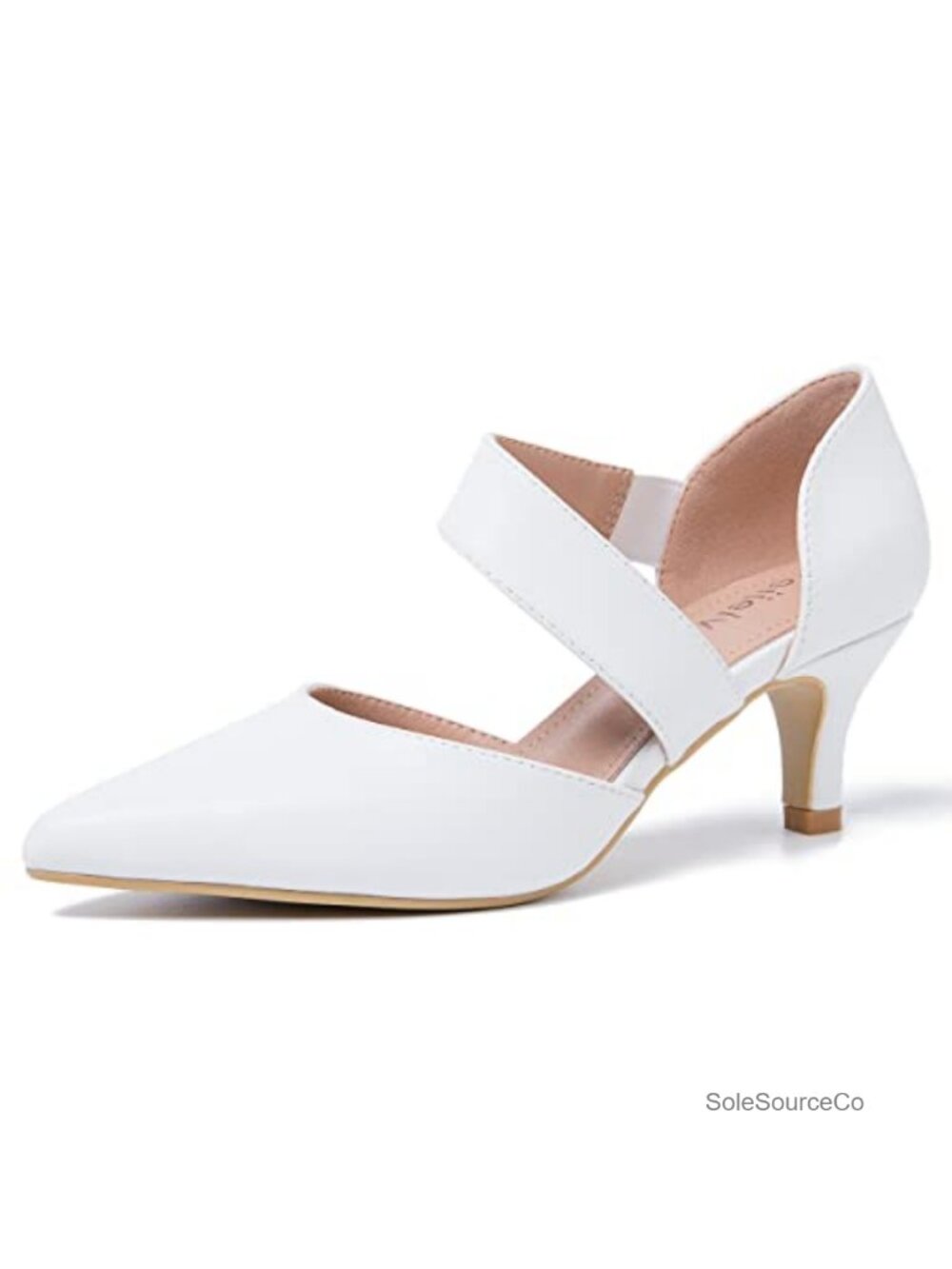 Pointed Toe Kitten Heel Pumps Synthetic PU D'Orsay Elastic Ankle Strap Office